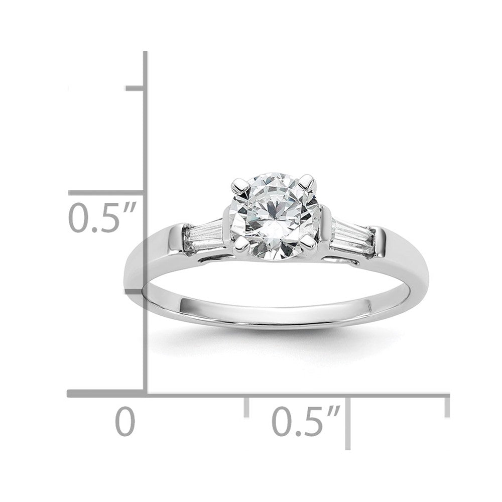 14K White Gold 3-Stone Diamond Peg Set Includes 2-Baquette Side Stones Engagement Ring, No Head