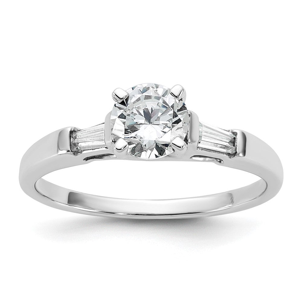14K White Gold 3-Stone Diamond Peg Set Includes 2-Baquette Side Stones Engagement Ring, No Head