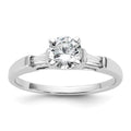 14K White Gold 3-Stone Diamond Peg Set Includes 2-Baquette Side Stones Engagement Ring, No Head
