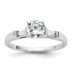 14K White Gold 3-Stone Diamond Peg Set Includes 2-Baquette Side Stones Engagement Ring, No Head
