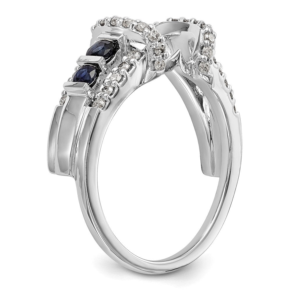 14K White Gold 3/8 carat Diamond and Blue Sapphire Complete Wrap Ring
