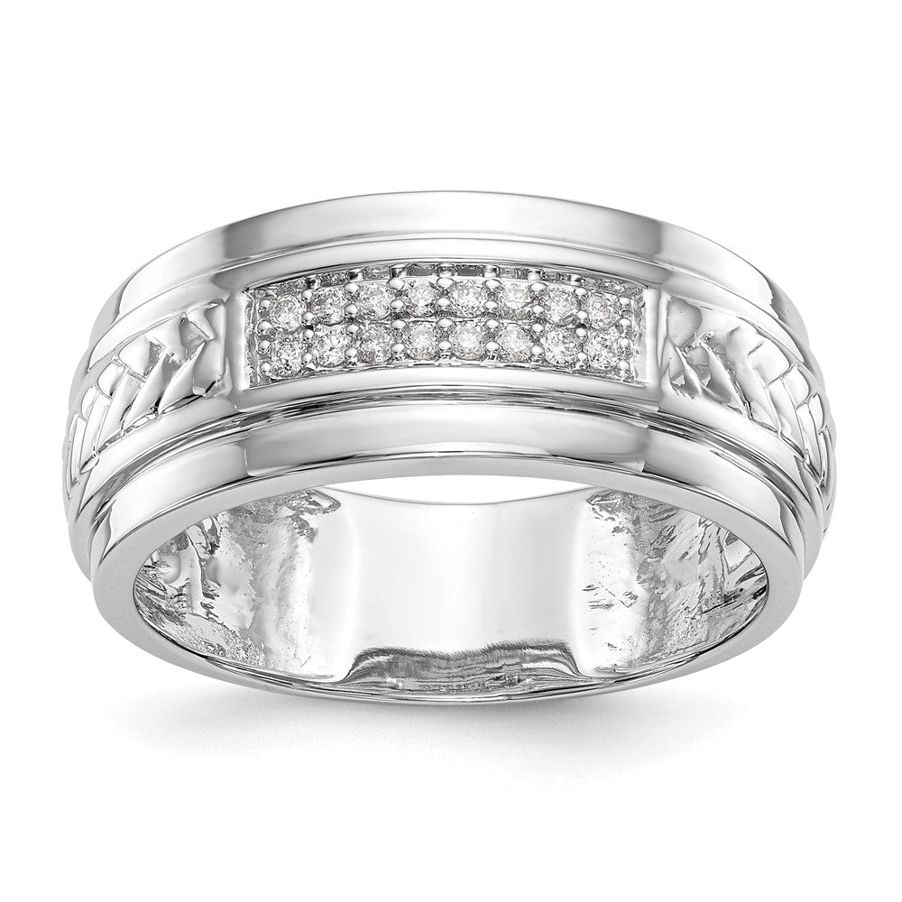 14K White Gold Diamond Trio Men's Wedding Band