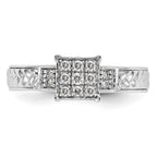 14K White Gold Square Cluster AA Quality 1/6 carat Diamond Trio Complete Engagement Ring