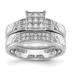 14K White Gold Square Cluster AA Quality 1/6 carat Diamond Trio Complete Engagement Ring