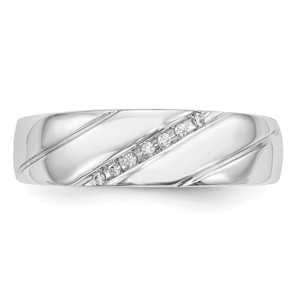 14K White Gold AA Quality .03 carat Diamond Trio Complete Men's Wedding Band