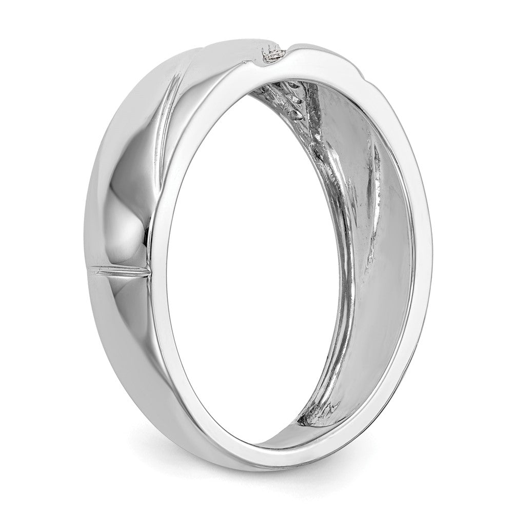 14K White Gold AA Quality .03 carat Diamond Trio Complete Men's Wedding Band