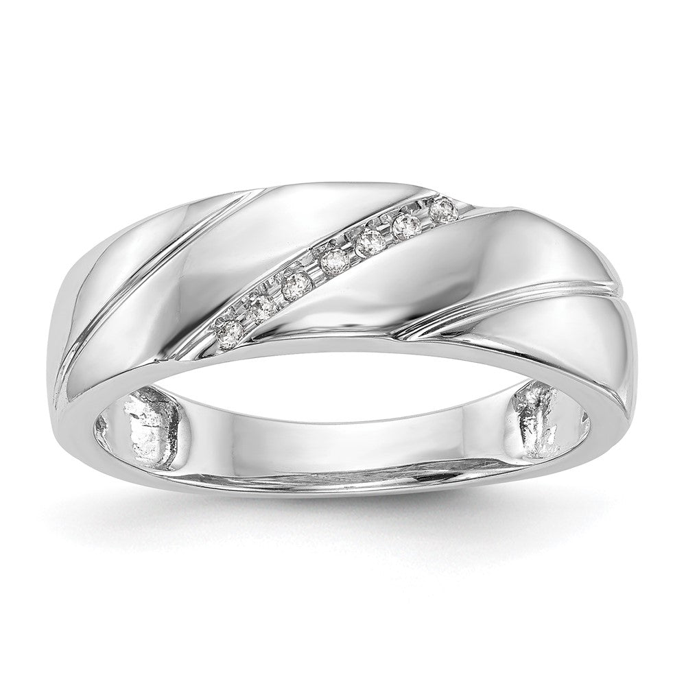 14K White Gold AA Quality .03 carat Diamond Trio Complete Men's Wedding Band