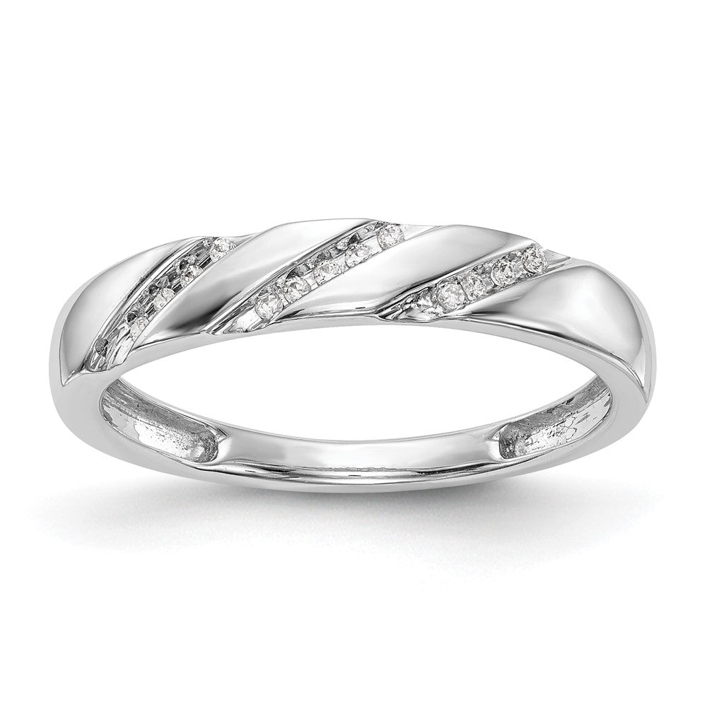 14K White Gold AA Quality 1/20 carat Diamond Trio Complete Ladies Wedding Band