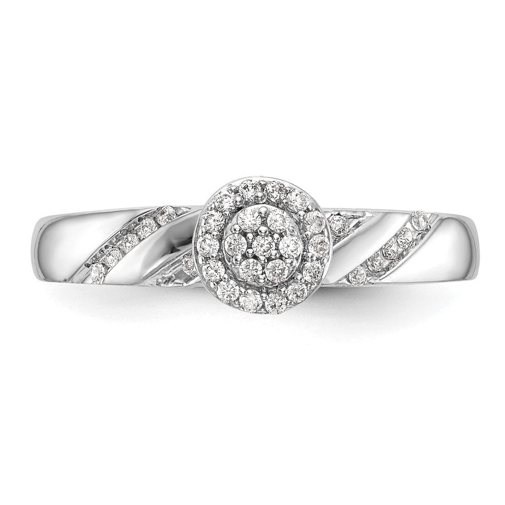 14K White Gold Halo Cluster AA Quality 1/6 carat Diamond Trio Complete Engagement Ring