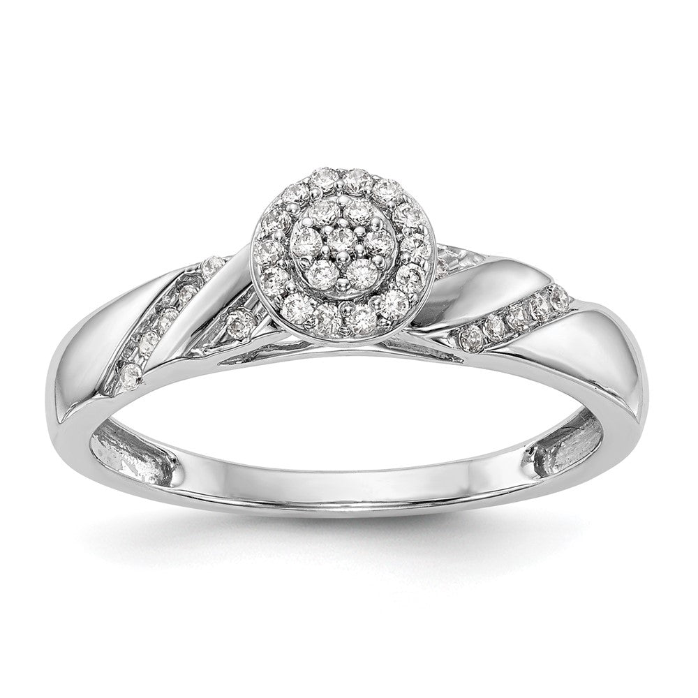 14K White Gold Halo Cluster AA Quality 1/6 carat Diamond Trio Complete Engagement Ring