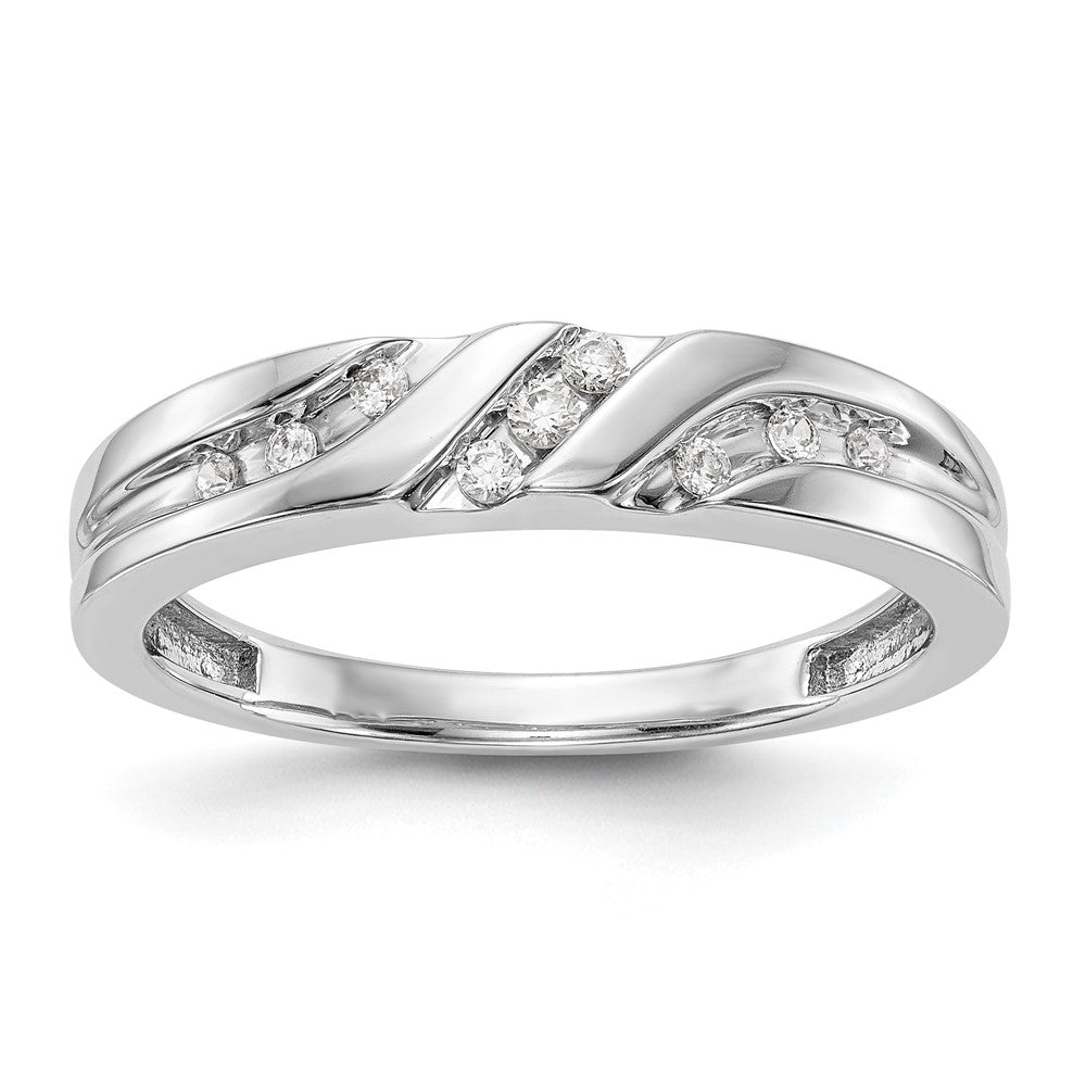 14K White Gold AA Quality 1/6 carat Diamond Trio Complete Men's Wedding Band