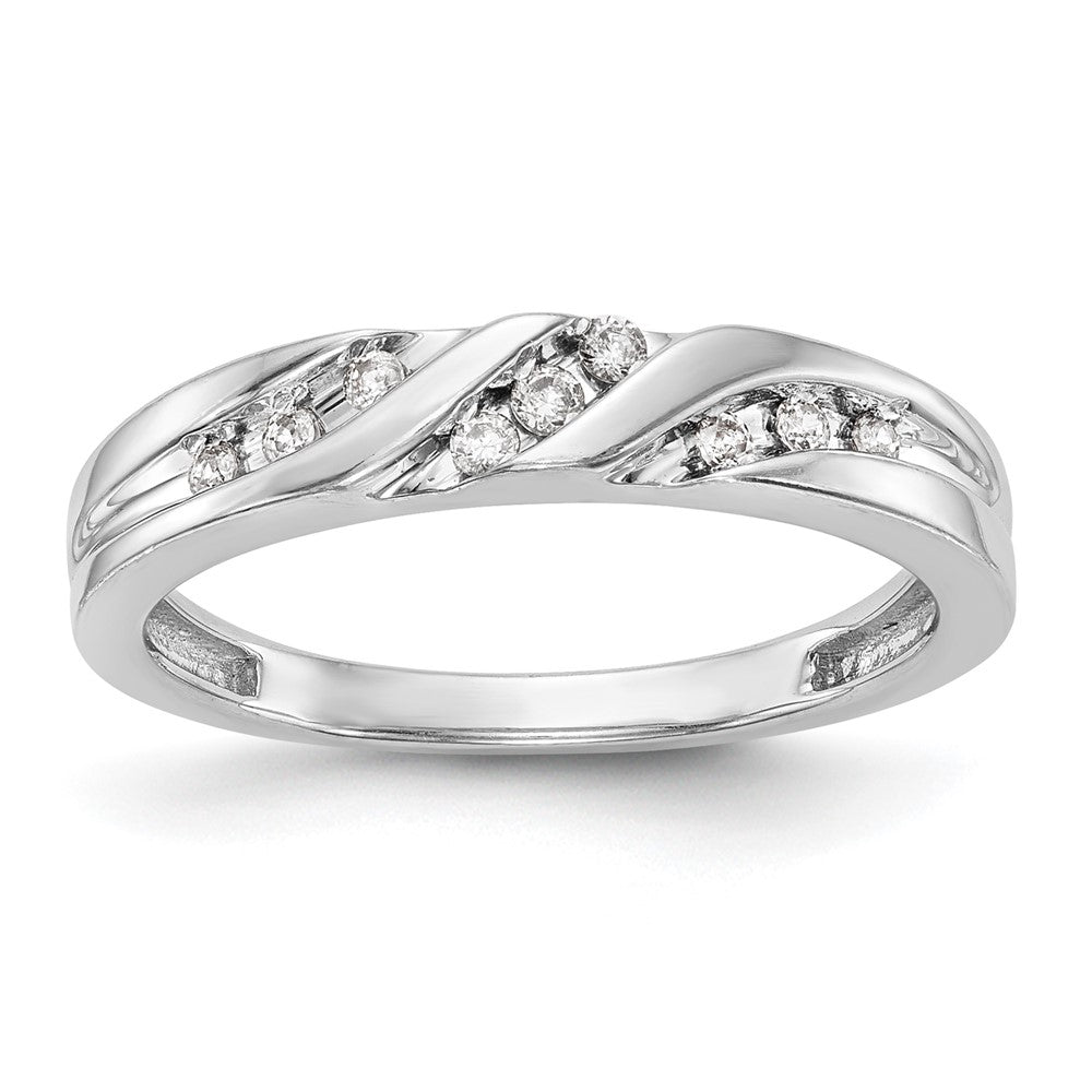 14K White Gold AA Quality 1/8 carat Diamond Trio Complete Ladies Wedding Band