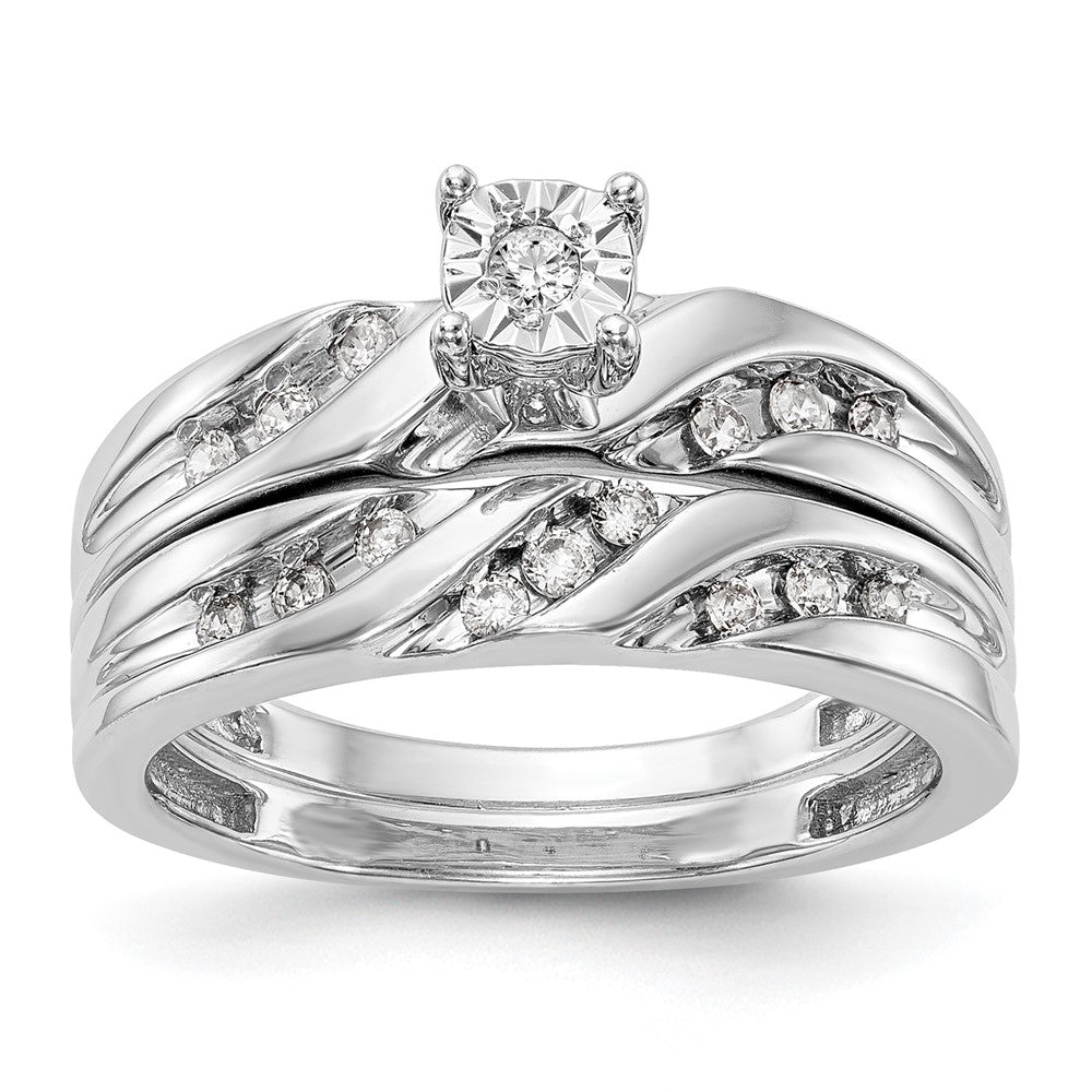 14K White Gold AA Quality 1/8 carat Diamond Trio Complete Engagement Ring