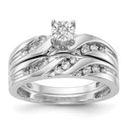 14K White Gold AA Quality 1/8 carat Diamond Trio Complete Engagement Ring