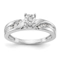 14K White Gold AA Quality 1/8 carat Diamond Trio Complete Engagement Ring