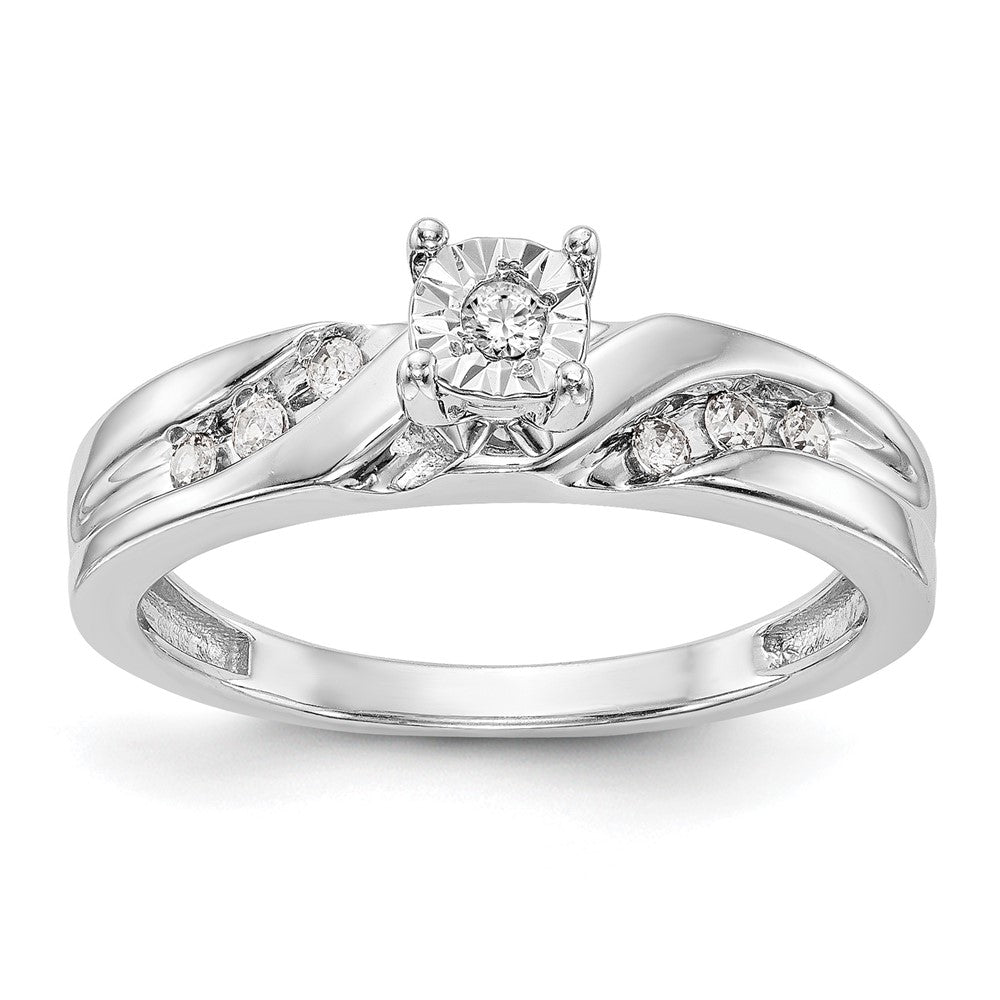 14K White Gold AA Quality 1/8 carat Diamond Trio Complete Engagement Ring