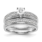 14K White Gold AA Quality 1/8 carat Diamond Trio Complete Engagement Ring