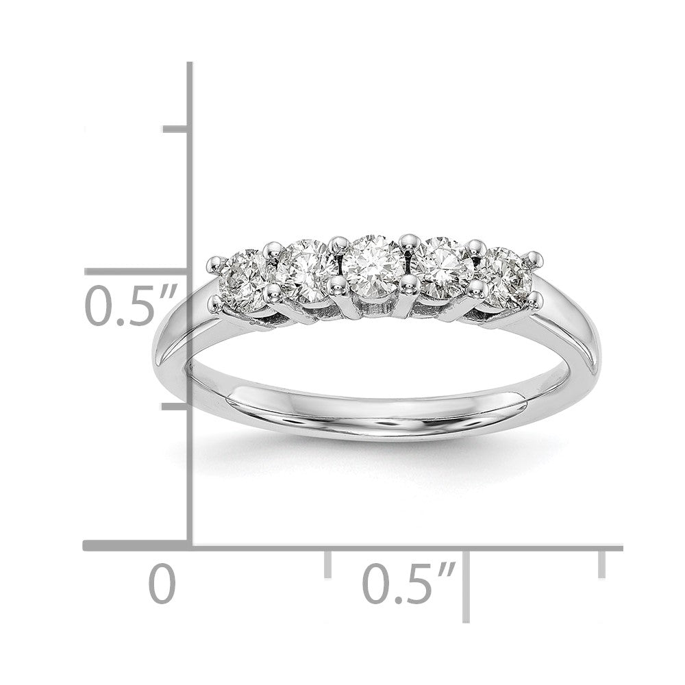 14K White Gold 5-Stone Shared Prong 1/2 carat Round Complete Diamond Band