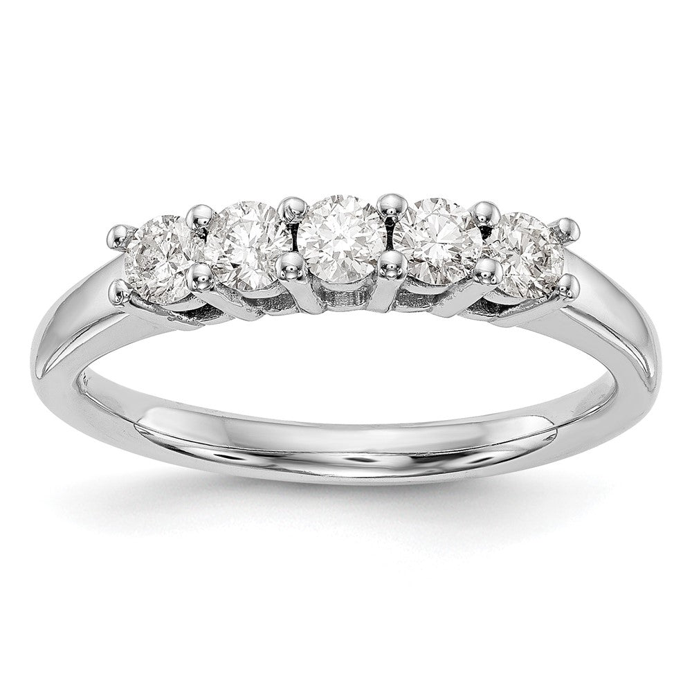 14K White Gold 5-Stone Shared Prong 3/4 carat Round Complete Diamond Band