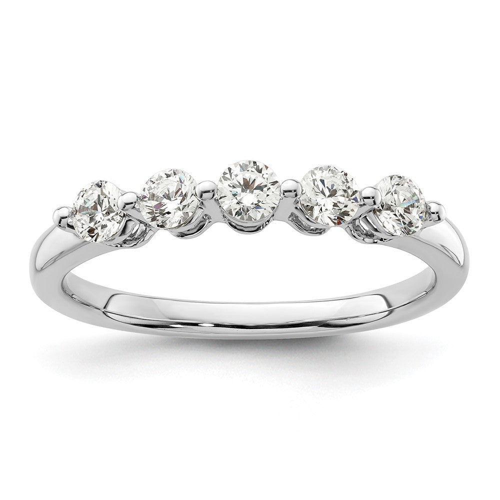 14K White Gold 5-Stone Shared Prong 1/2 carat Round Complete Diamond Band