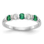 14k White Gold 1/5 carat Diamond and Emerald Complete Band