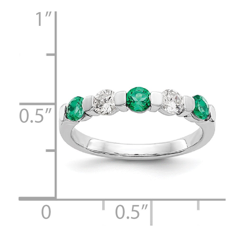 14k White Gold 1/3 carat Diamond and Emerald Complete Band