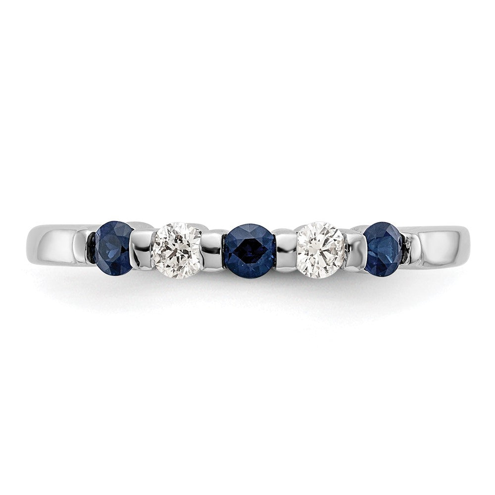 14k White Gold 1/10 carat Diamond and Blue Sapphire Complete Band