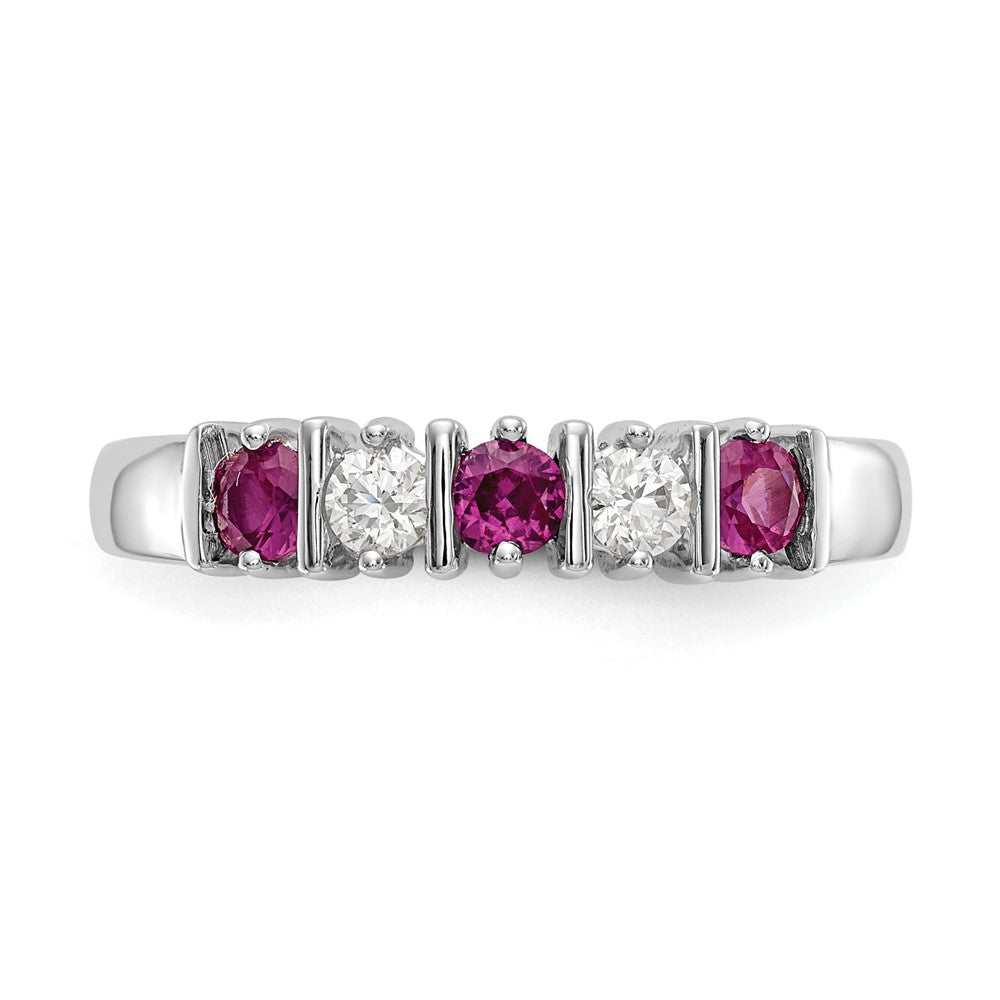 14k White Gold 1/5 carat Diamond and Ruby Complete Band