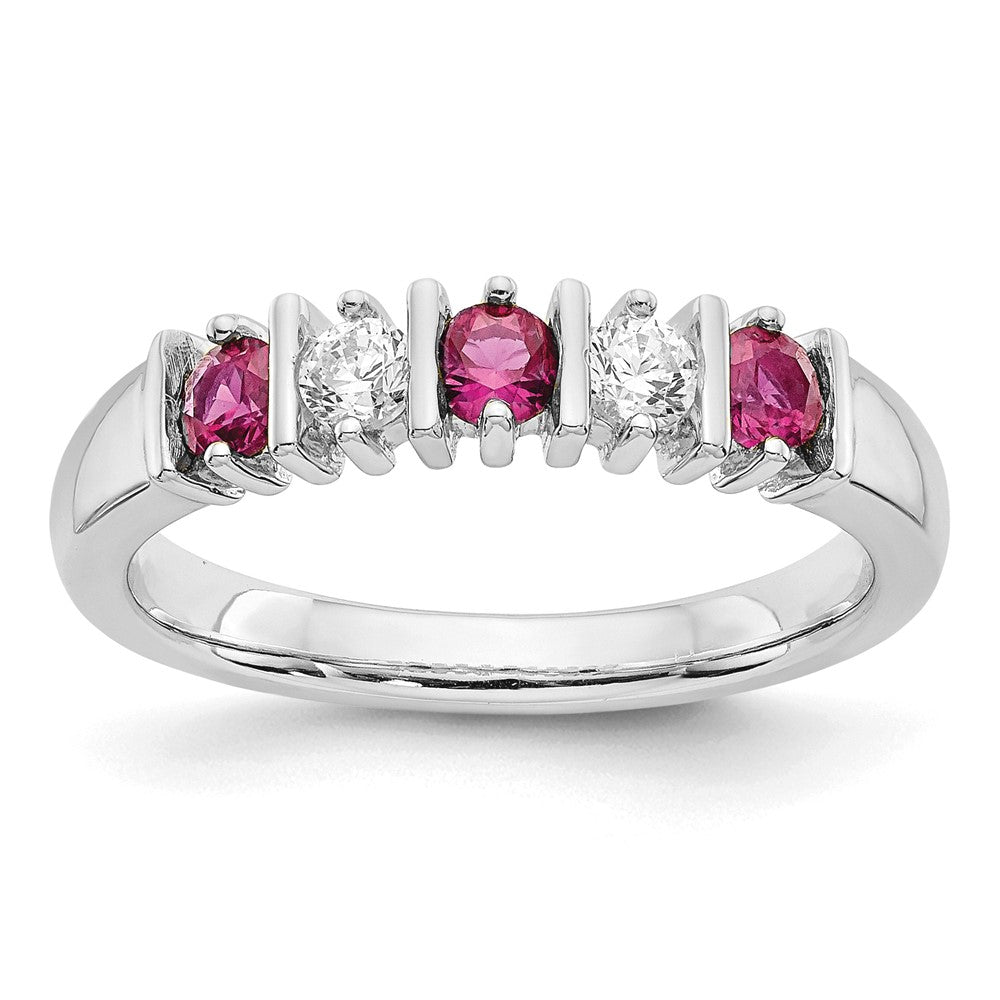 14k White Gold 1/5 carat Diamond and Ruby Complete Band