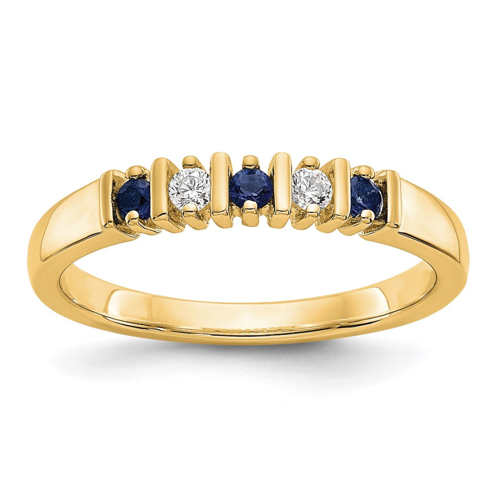14k Yellow Gold 1/15 carat Diamond and Blue Sapphire Complete Band