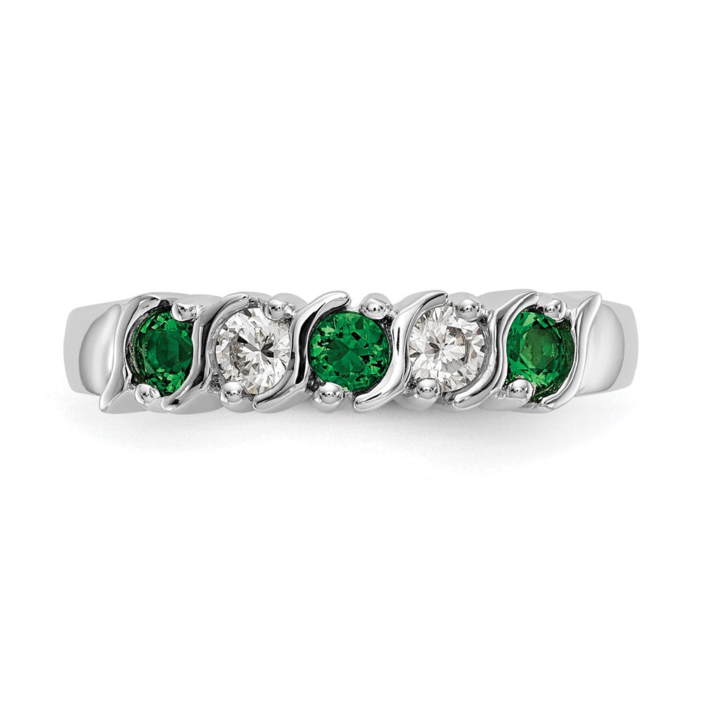 14k White Gold 1/5 carat Diamond and Emerald Complete Band