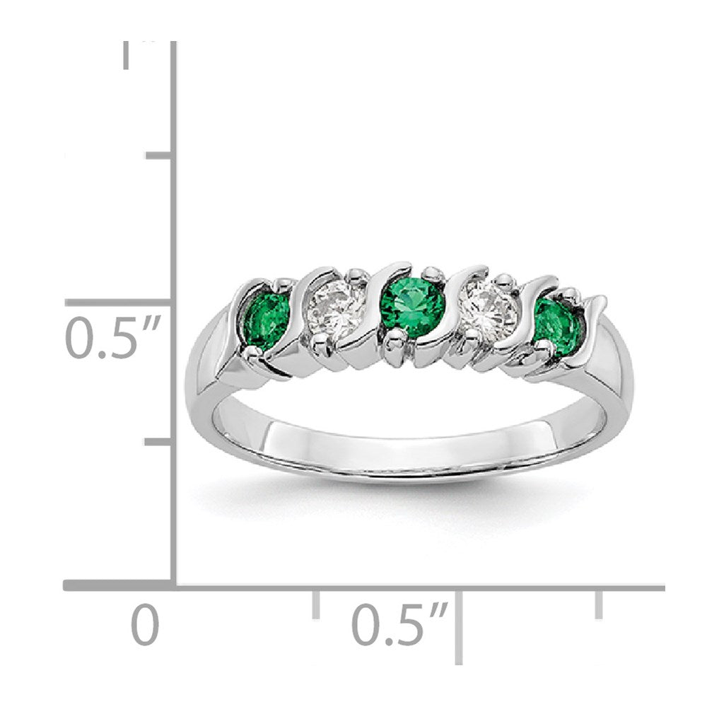 14k White Gold 1/5 carat Diamond and Emerald Complete Band