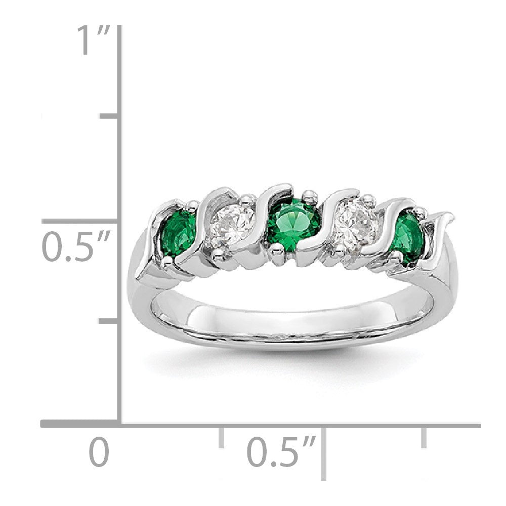 14k White Gold 1/3 carat Diamond and Emerald Complete Band
