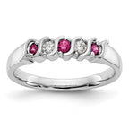 14k White Gold 1/10 carat Diamond and Ruby Complete Band