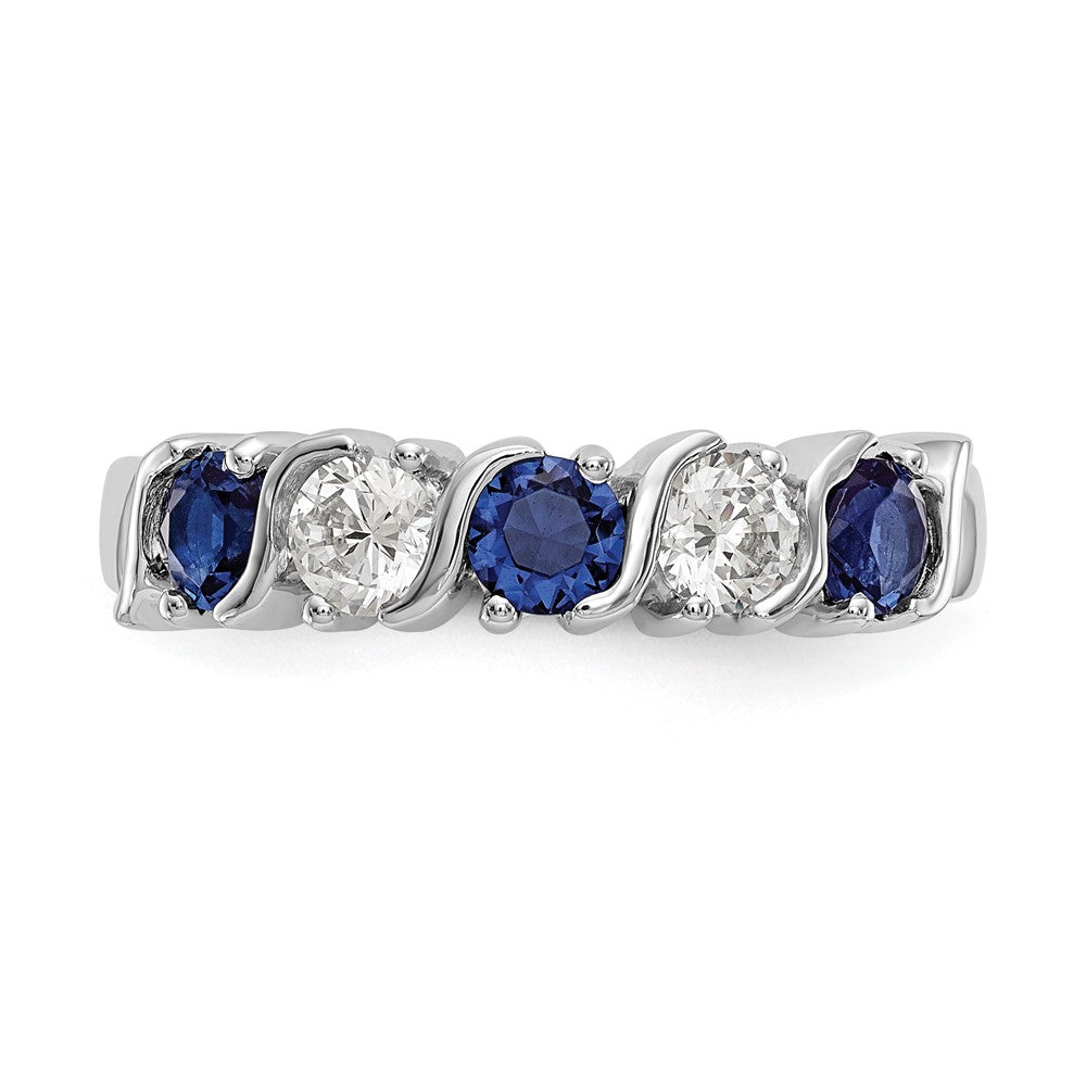 14k White Gold 3/8 carat Diamond and Blue Sapphire Complete Band
