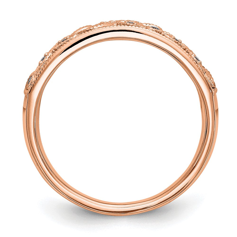 14K Rose Gold Leaf Design 1/20 carat Diamond Complete Wedding Band
