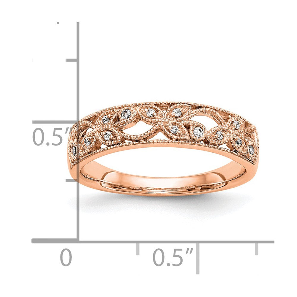 14K Rose Gold Leaf Design 1/20 carat Diamond Complete Wedding Band