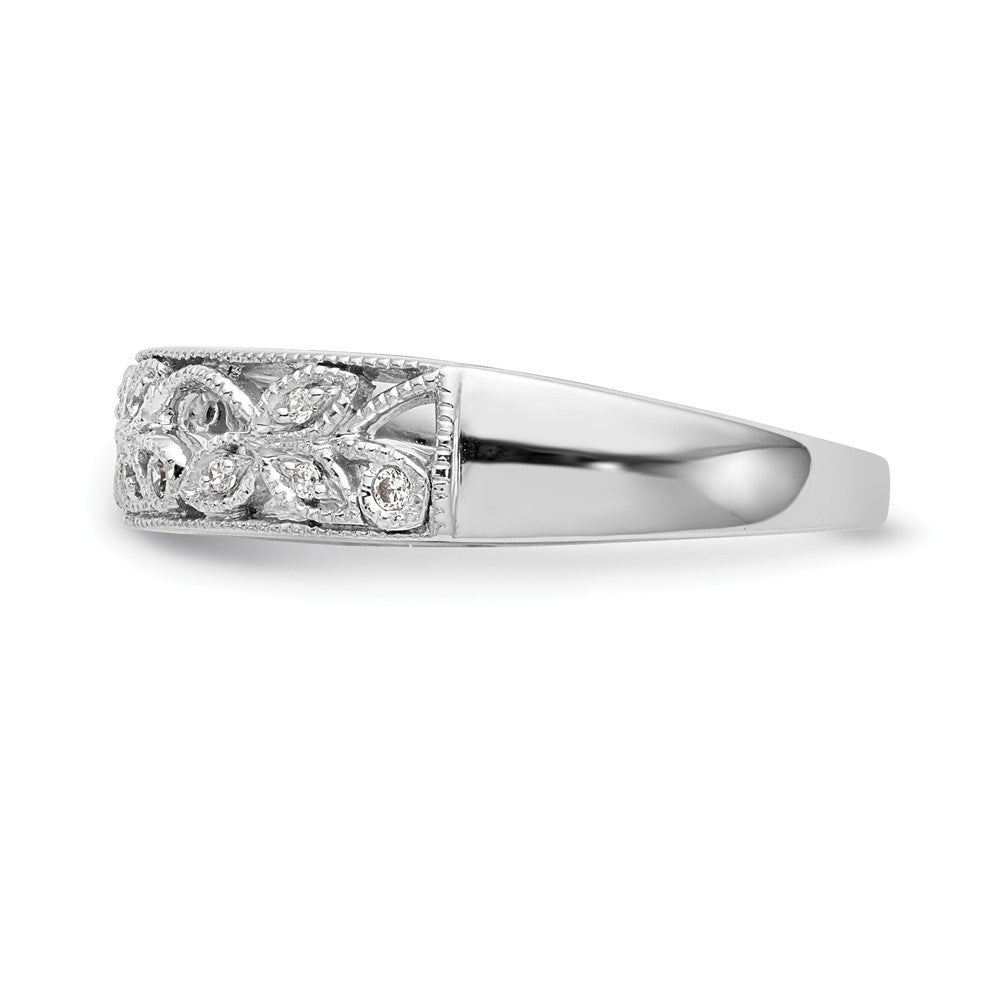 14K White Gold Leaf Design 1/20 carat Diamond Complete Wedding Band