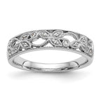 14K White Gold Leaf Design 1/20 carat Diamond Complete Wedding Band
