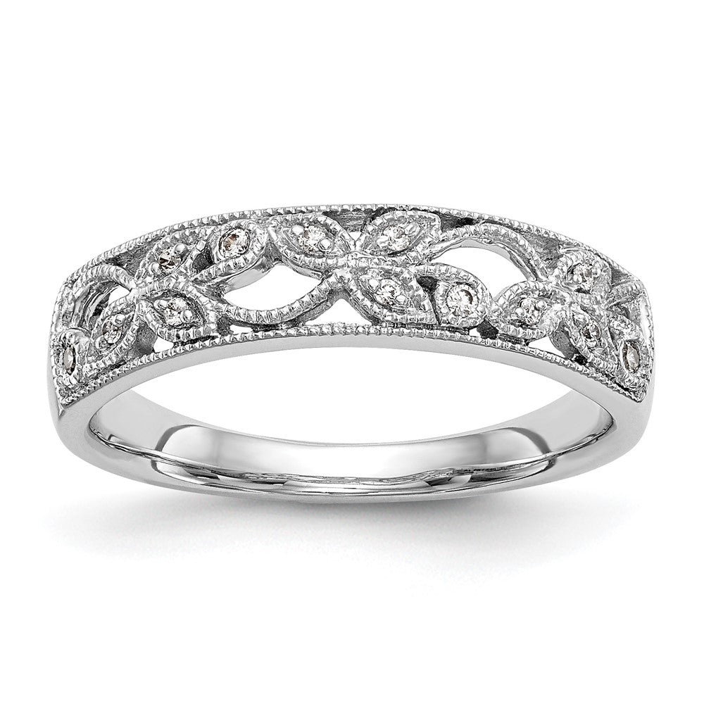 14K White Gold Leaf Design 1/20 carat Diamond Complete Wedding Band