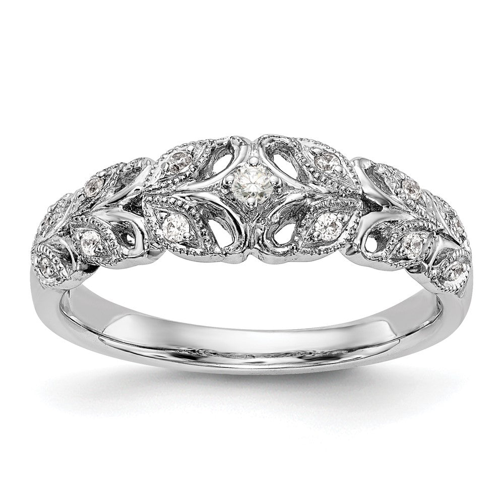 14K White Gold Leaf Design 1/10 carat Complete Diamond Band