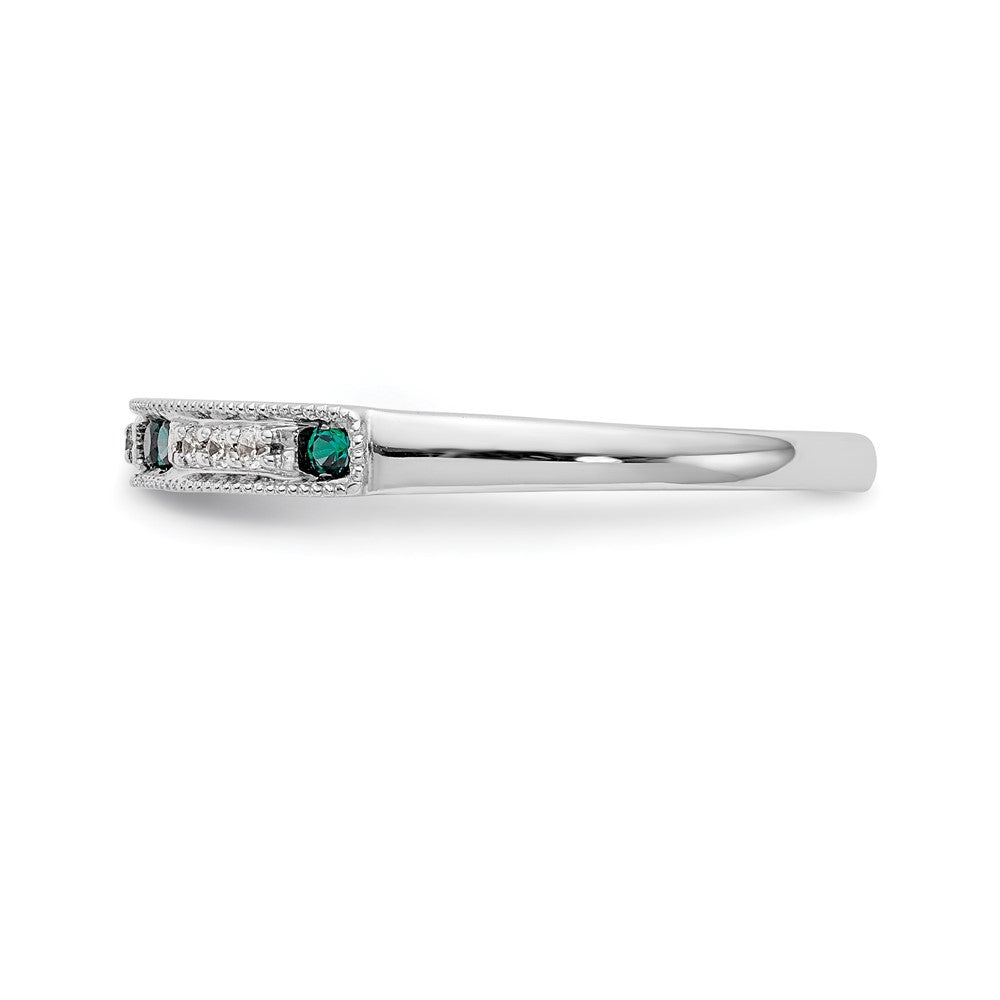 14k White Gold 1/20 carat Diamond and Emerald Complete Wedding Band