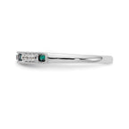 14k White Gold 1/20 carat Diamond and Emerald Complete Wedding Band
