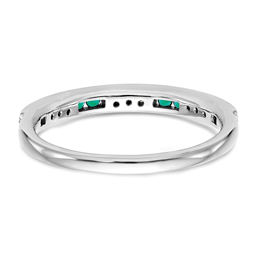 14k White Gold 1/20 carat Diamond and Emerald Complete Wedding Band