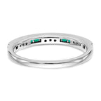 14k White Gold 1/20 carat Diamond and Emerald Complete Wedding Band