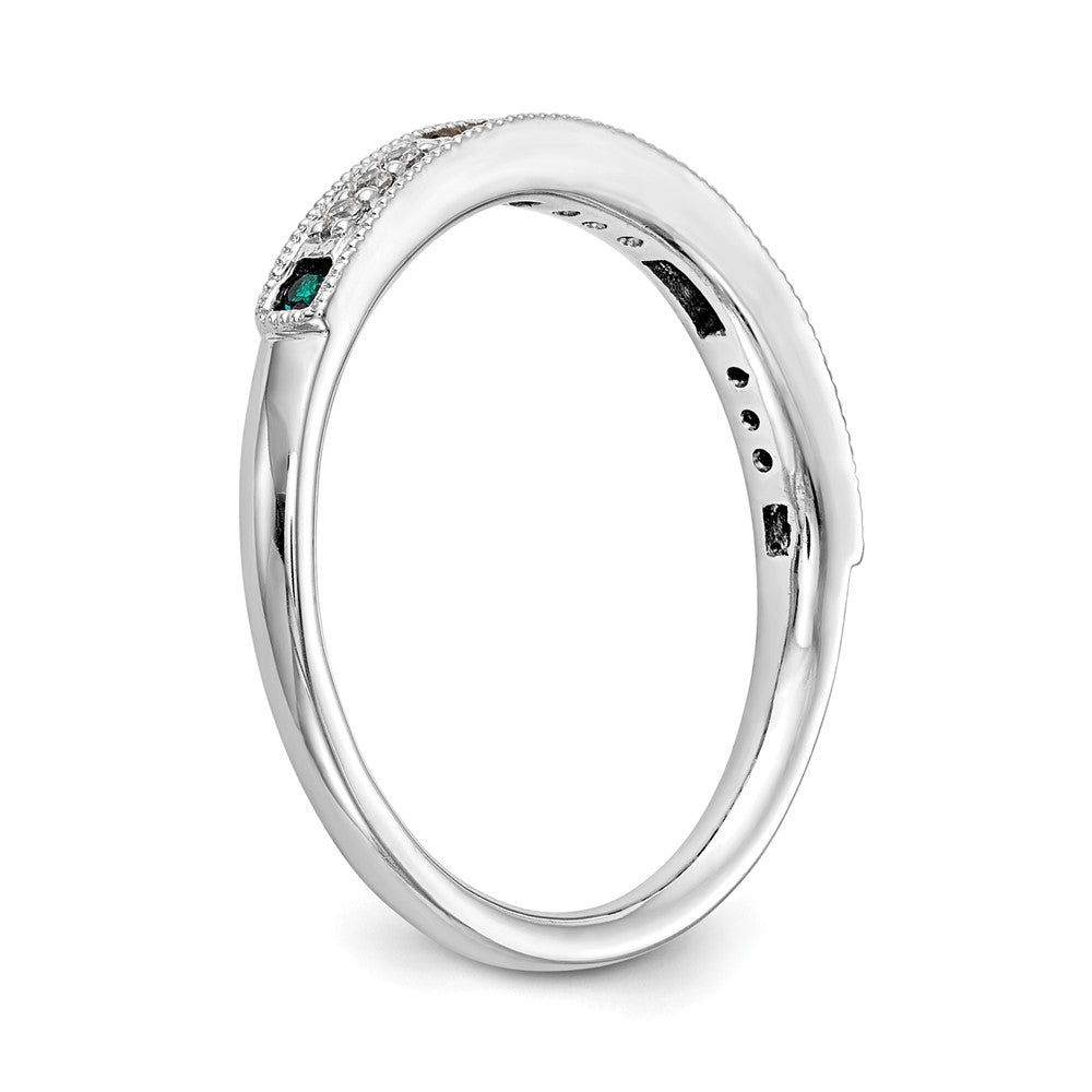 14k White Gold 1/20 carat Diamond and Emerald Complete Wedding Band