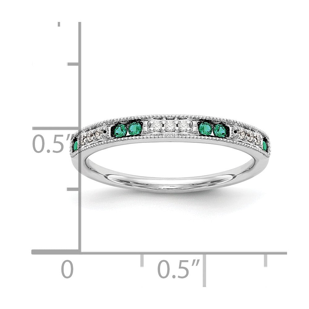 14k White Gold 1/20 carat Diamond and Emerald Complete Wedding Band