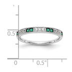 14k White Gold 1/20 carat Diamond and Emerald Complete Wedding Band
