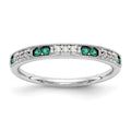 14k White Gold 1/20 carat Diamond and Emerald Complete Wedding Band
