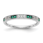 14k White Gold 1/20 carat Diamond and Emerald Complete Wedding Band